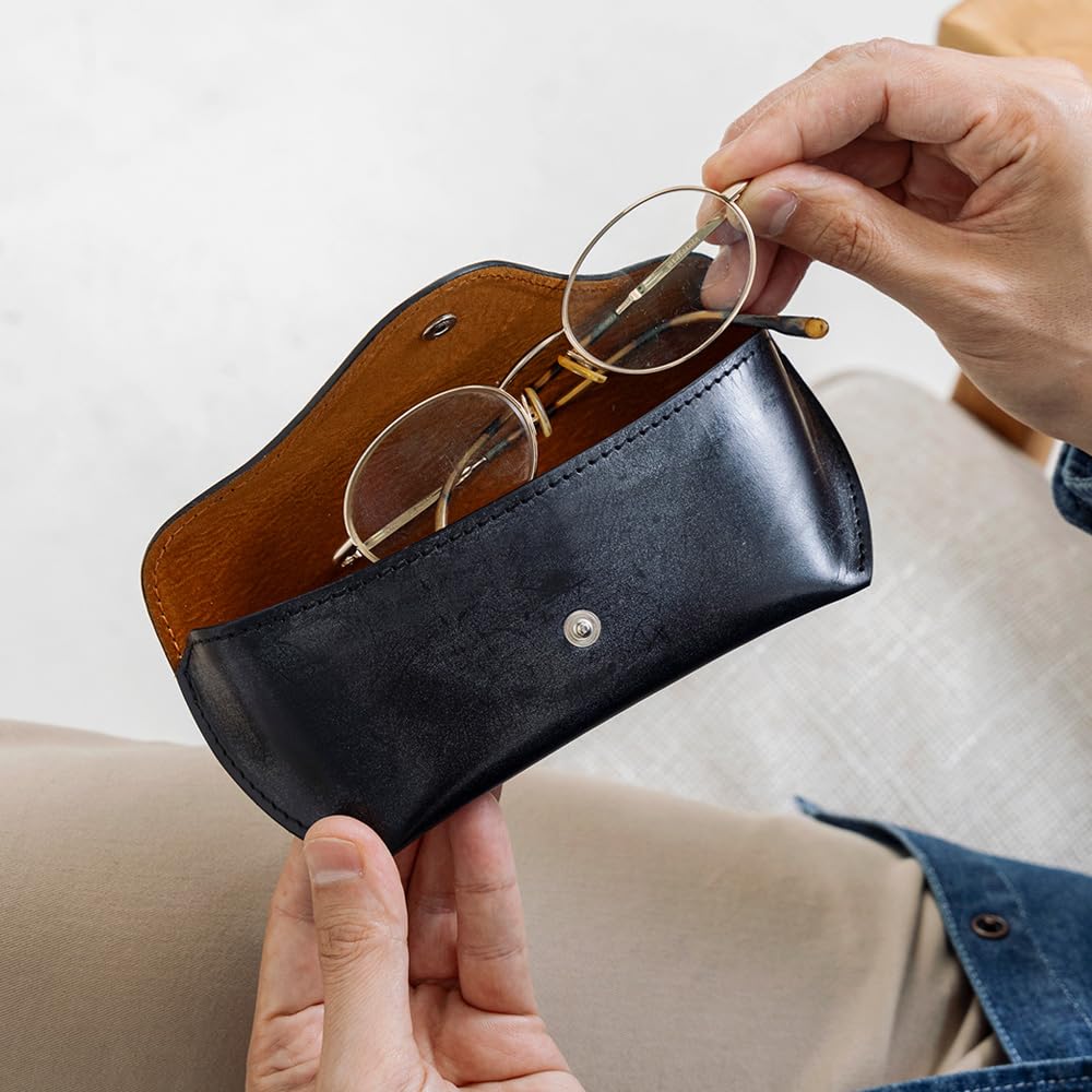 British Green Eyeglass Case, Free Engraving, Made in England with Genuine Bridle Leather, for Men and Women (Brown)