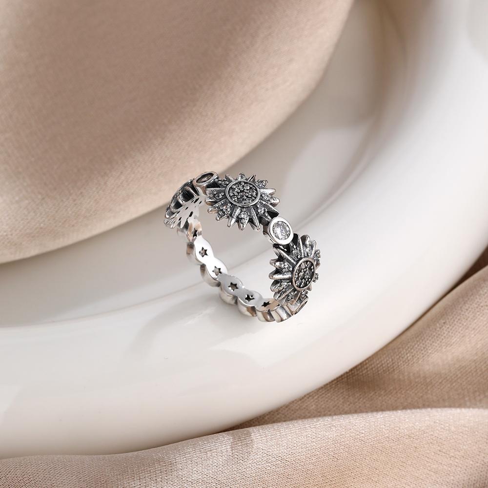 925 Silver Ring Women Star Moon Galaxy Pattern Fashion Jewelry Romantic Valentine's Gift Engagement Party Trendy Gift