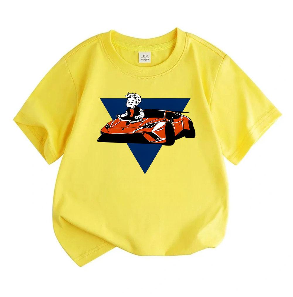 Kids Boys Girls Crew Neck Short Sleeve T-Shirt, 100% Cotton Casual Top, Cool Sports Racing Car Print, Comfortable Breathable Summer Daily Wear for Lit