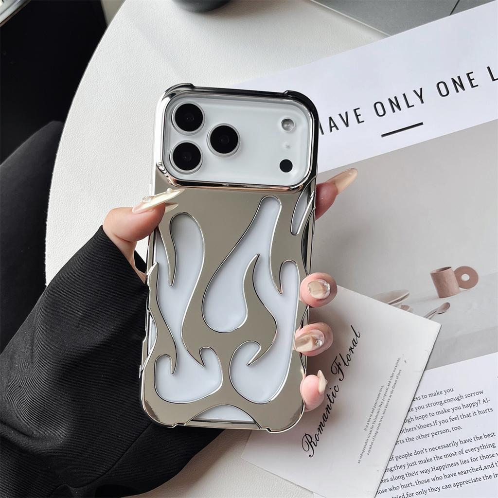For For Iphone 17 16 Pro Max Cases for For Iphone 11 12 13 14 1 Plus Air Cover Plating Hollow Flame Pattern Silicone Shockproof Coque