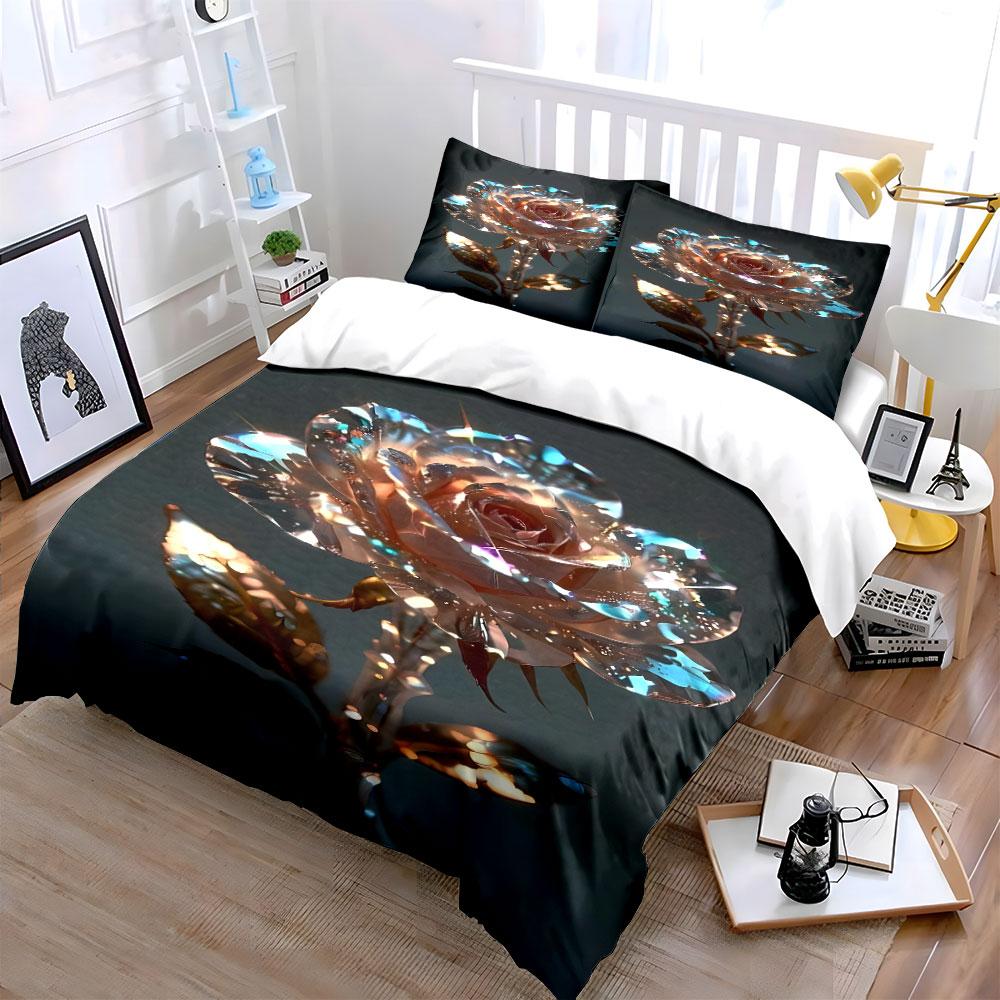 Glowing Rose with Sparkles. Bedding Sets Duvet Cover Sets Duvet Covers Pillowcases(1*Duvet Cover 2*Pillowcases Without Duvet Insert)