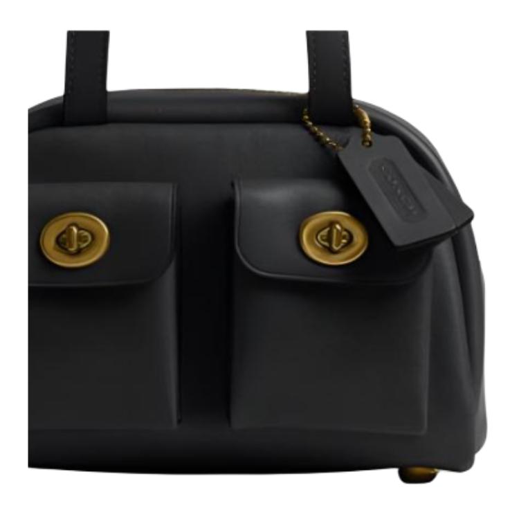 Coach Twin Turnlock 20 Metal Hardware Design Leather Shoulder Bag Small Women shoulder bag Black CCC55-1ZBLK
