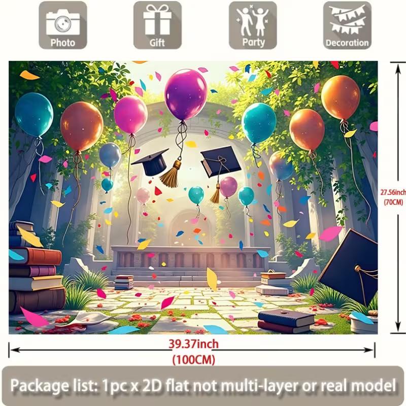 2D Graduation Celebration Tapestry, Colorful Balloons & Confetti Home Decor