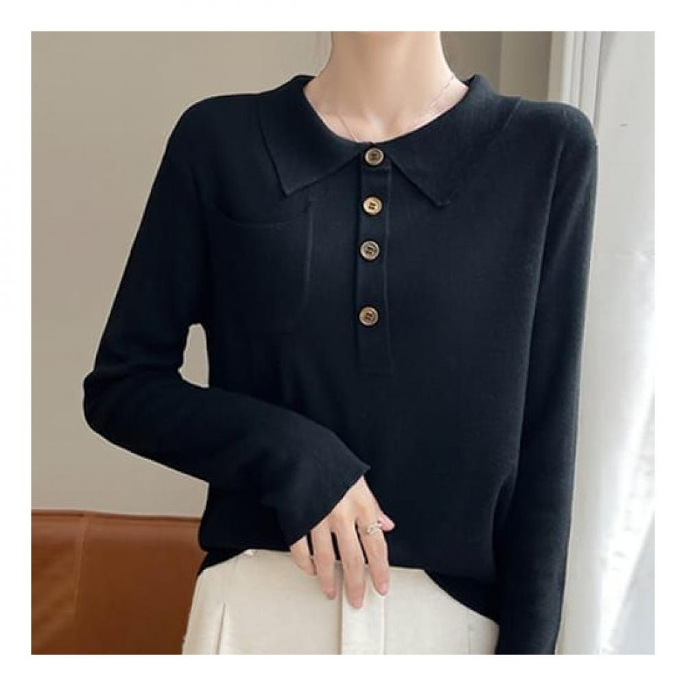 Navava Men Basic Long Sleeve Collar KniT T shirT Nk2336