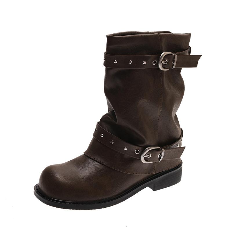 Autumn super fire small short boots children small tall pleated thick-soled knight boots punk wind pile boots