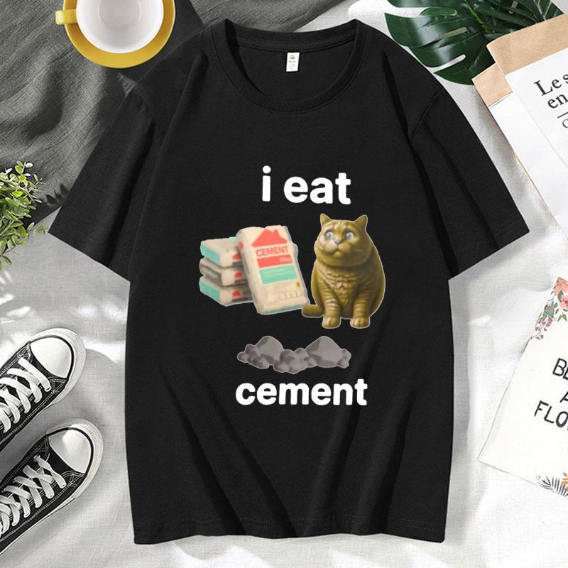 Funny I Eat Cement Cat Cringey T Shirt Meme T-shirt Cartoon Fashion Oversized Short Sleeves Tee Shirt Men Women Cotton Tops