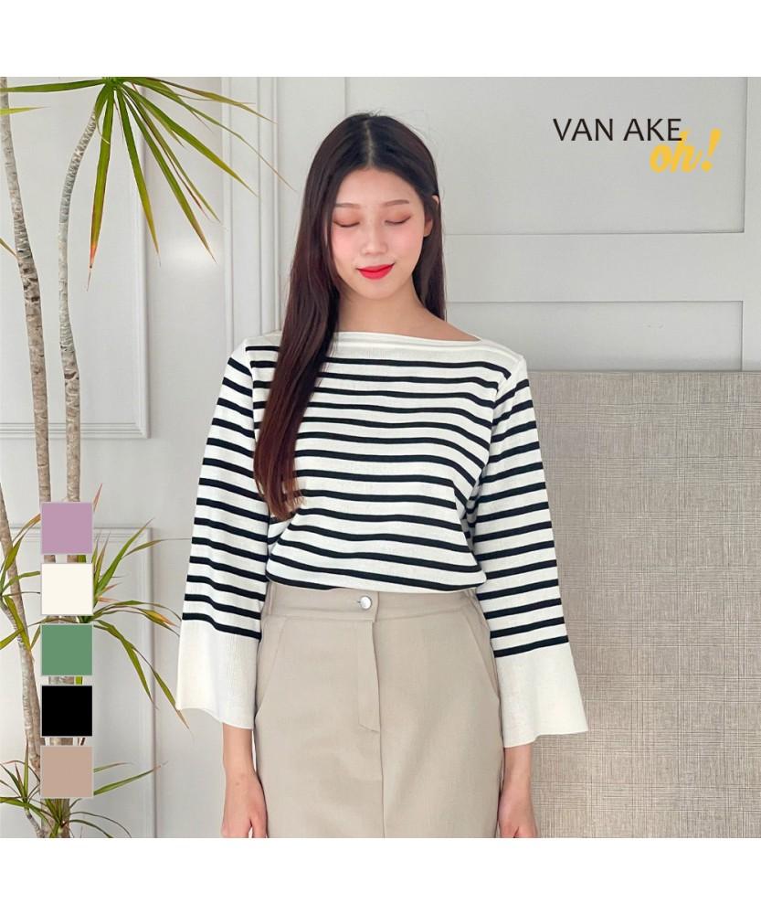 VANAKE Poly Boat Neck Striped Knit_Ob12Knme01Z
