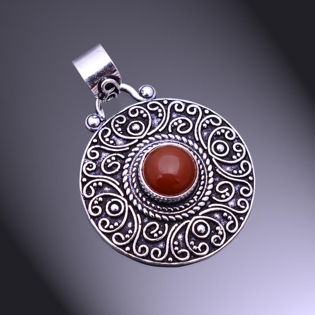 Carnelian Gemstone Handmade 925 Sterling Silver Pendant 1.75" V7W76