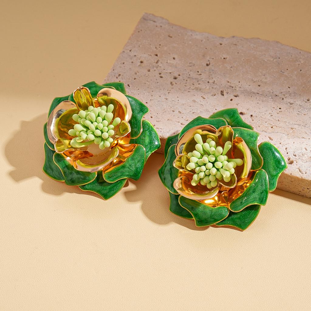 Dripping Flower Color Steel Needle Earrings Holiday Style Personality Fashion Earrings Sense Earrings