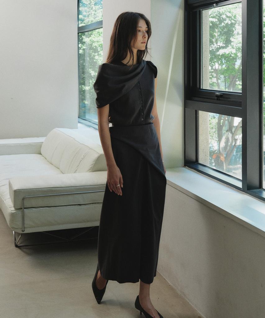 OLIVE DES OLIVE Wrap Tie Drape Maxi Skirt Ow6As8120