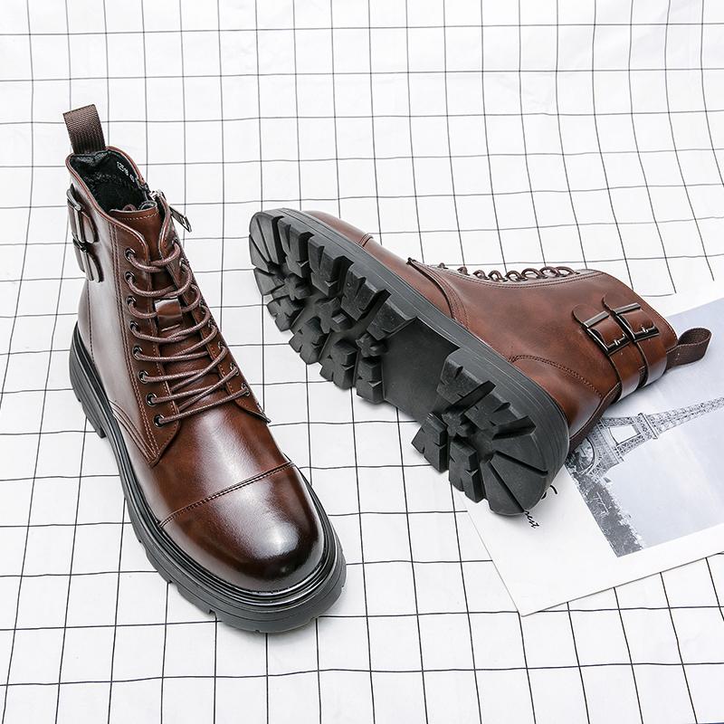 Fashion Men Boots Brown Zipper Ankle Boots Black Motorcycle Boots Handmade Shoes for Men with  Sapato Masculino