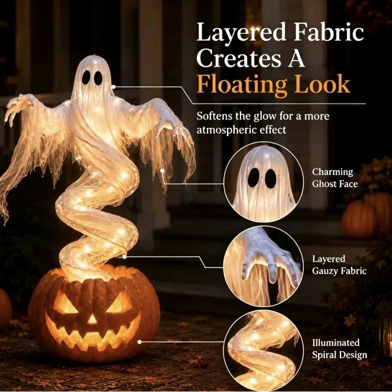 Udendørs Halloween Dekorationer Harpiks Plænefigurer Halloween Hvirvlende Spøgelse Græskar Gård Lampe Spooky Statue Med Varm LED Til Efterår
