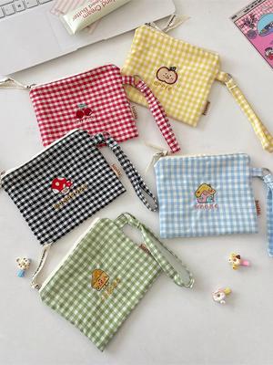 Cute Embroidered Portable Organizer Bag for Coins, Headphones, Lipstick, Jewelry & Sundries