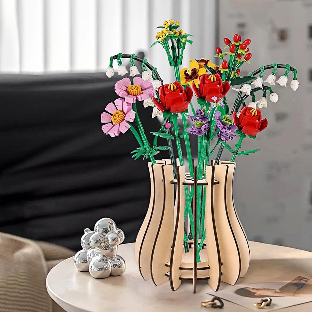 3D Wooden Puzzle Vase for Flowers Vase Bouquet Building Set DIY Wooden Puzzle Craft Hobbies Kit Home Bedroom Decor Gift