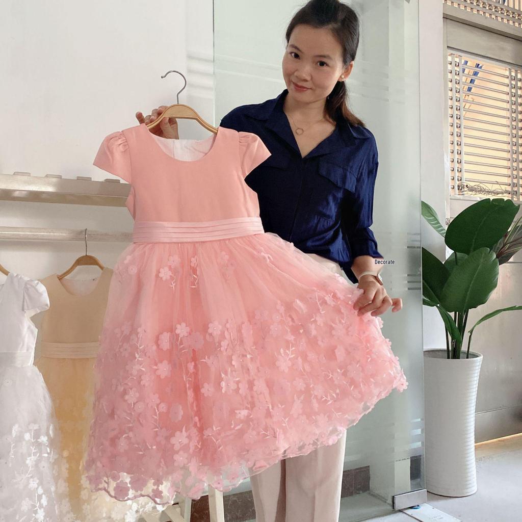 Kids' White Korean-Style Gauze Piano Performance Dress | Fluffy Princess Dress for Girls