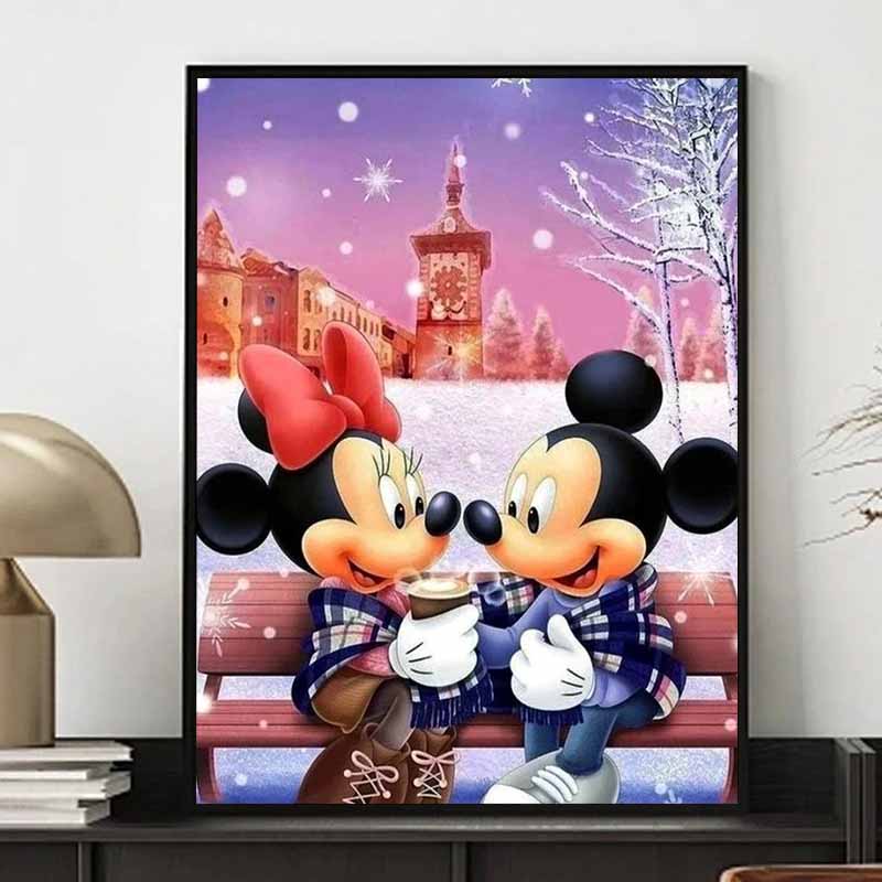 Disney Diamond Painting: Disney Mickey  Minnie Winter Theme Illustration DIY Kit Adult Arts and Crafts Home Decor and Gifts