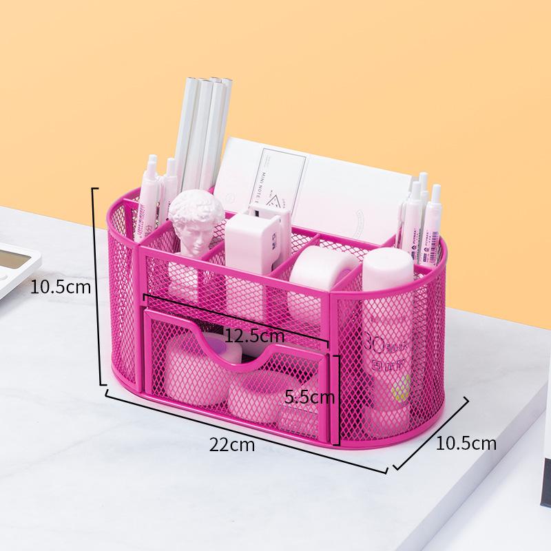 Porte-stylo métallique multifonctionnel de bureau avec tiroir – Organiseur de papeterie créatif et mignon pour bureau et étudiant