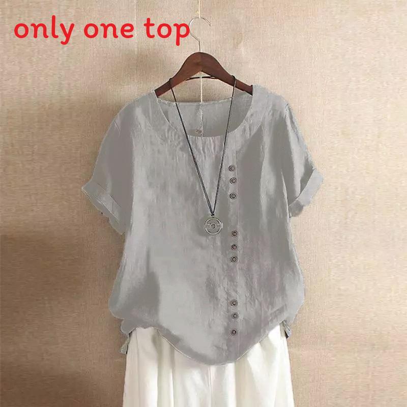 T-shirt in Cotone e Lino da Donna con Vestibilità Larga e Maniche Corte per Uso Casual