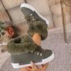Women's Plus Size Warm Shoes, Round Toe Lace-Up Flat Buckle Faux Fur Trim Casual Athletic Snow Boots