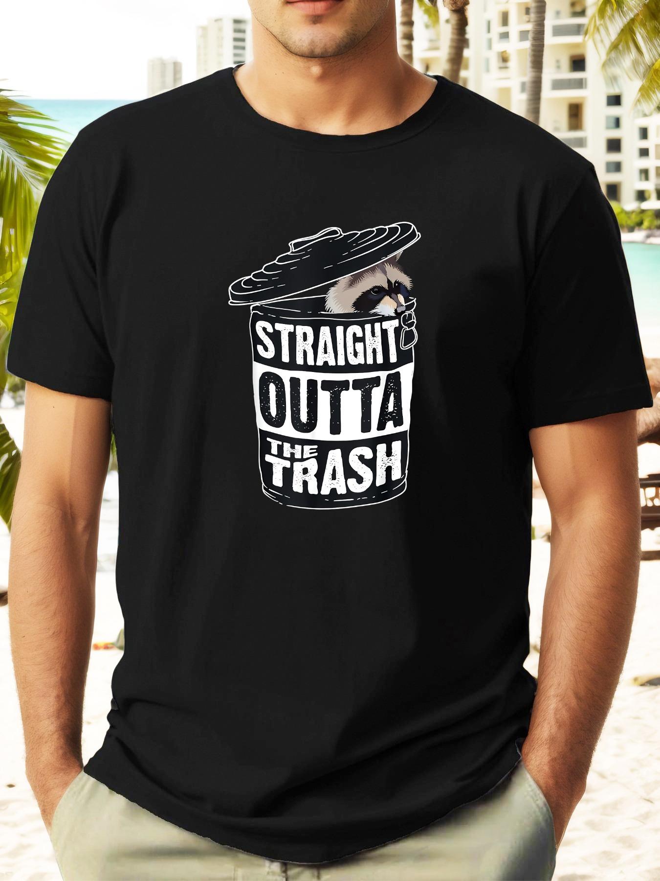 Straight Outta the Trash Raccoon Graphic T-shirt - Light Blue L