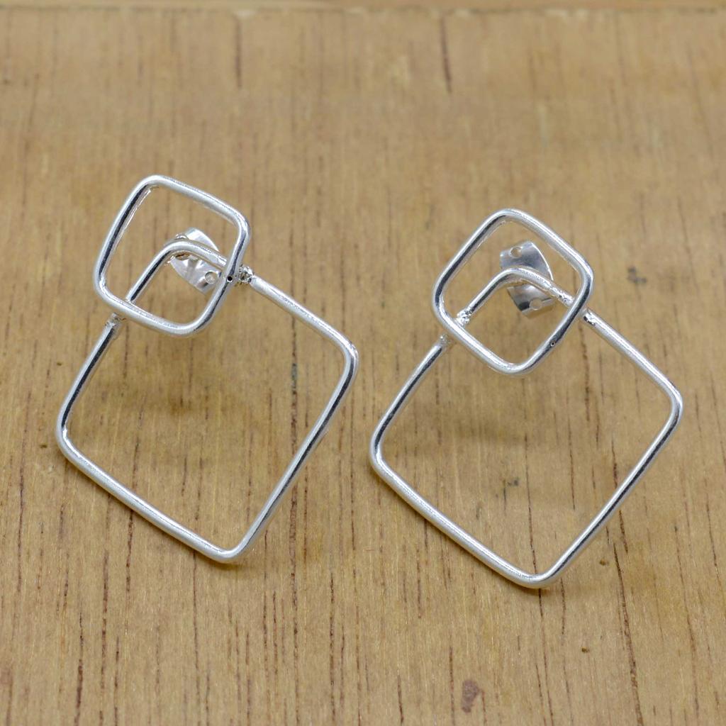 925 Sterling Silver Square Earrings, Handmade Simple Studs Earrings, Gift For Her