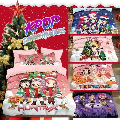 Kpop Demon Hunters Huntrix Bedding Set Single Twin Full Queen King Size Bed Set Adult Bedroom Duvetcover Sets Anime Bed Sheet