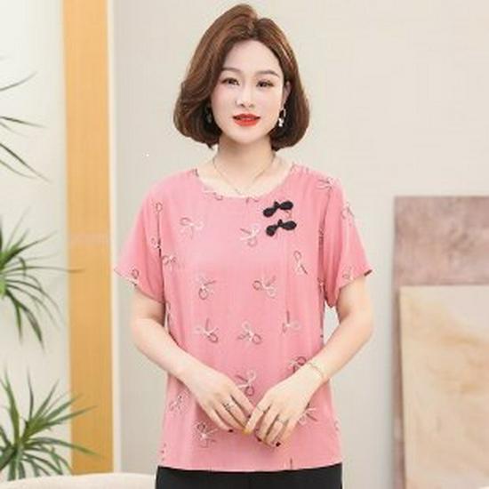 2026 Elegant Mother’s Two-Piece Summer Set: Chic Short-Sleeved Top for Middle-Aged & Elderly Women