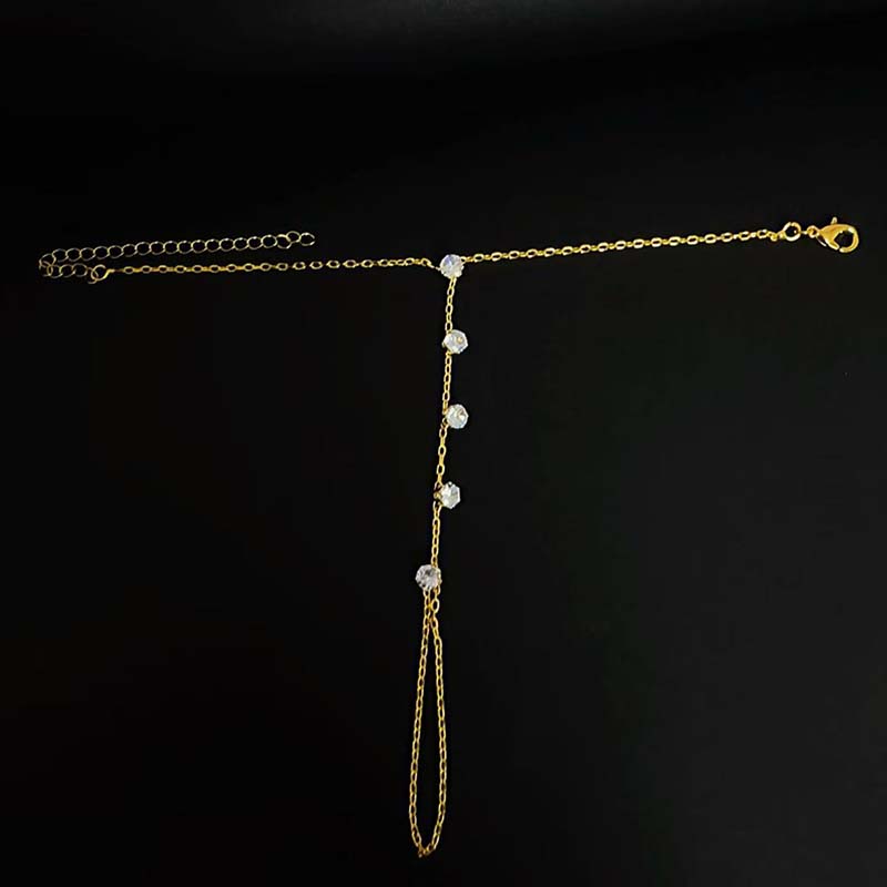 Light Luxury Cubic Zirconia Chain Bracelet for Women Dainty Bracelet Finger Ring Conjoined Chain Party Charm Jewelry Accessories