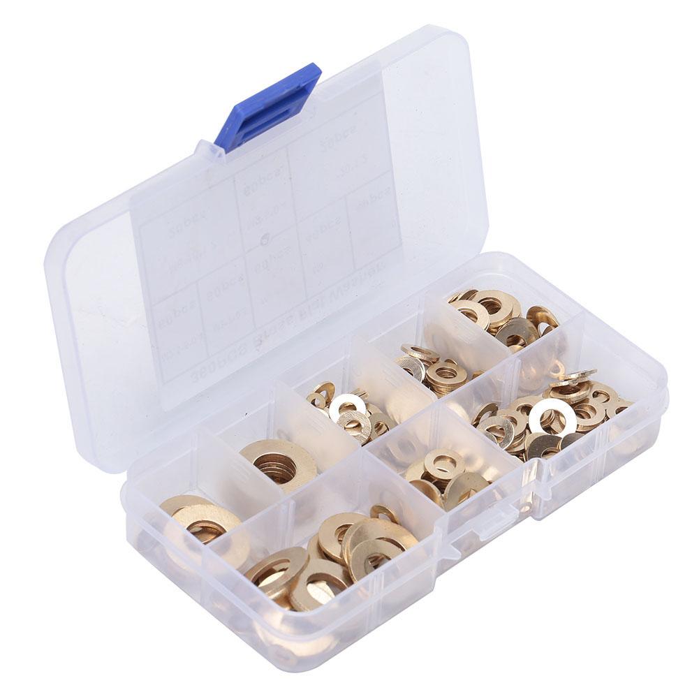 360pcs M2 M2.5 M3 M4 M5 M6 M8 M10 Brass Washer Metal Flat Gasket Ring Kit