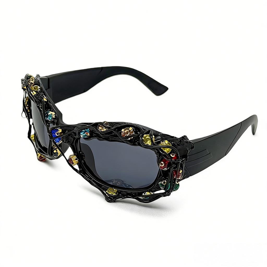 New Y2k Trendy Steampunk Twisted Water Diamond Sunglasses Men Women's Street Outdoor Personality Retro Gorgeous Party Sunglasses