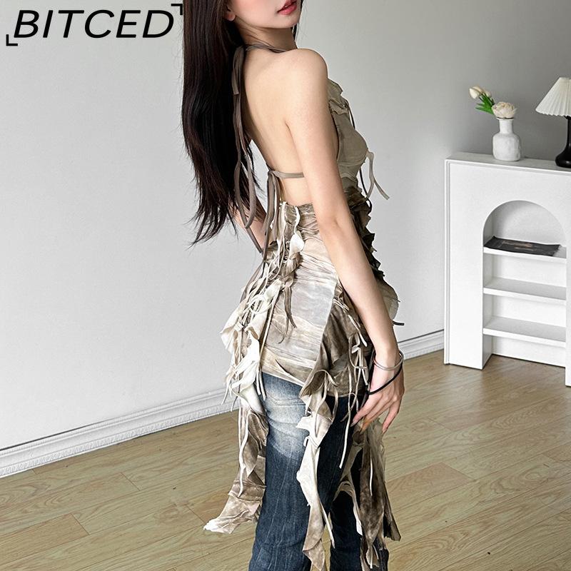 BITCED Summer Women's Solid-Color Slim-Fit High-Waisted Fashion Strapless Sexy Backless Dress