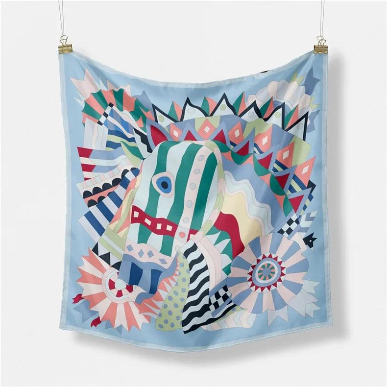 Luxury Horse Print Silk Square Scarf Women Spring Neck Tie Shawl Wraps Female Hair Hand Wrist Headkercheif Hijab Bandana