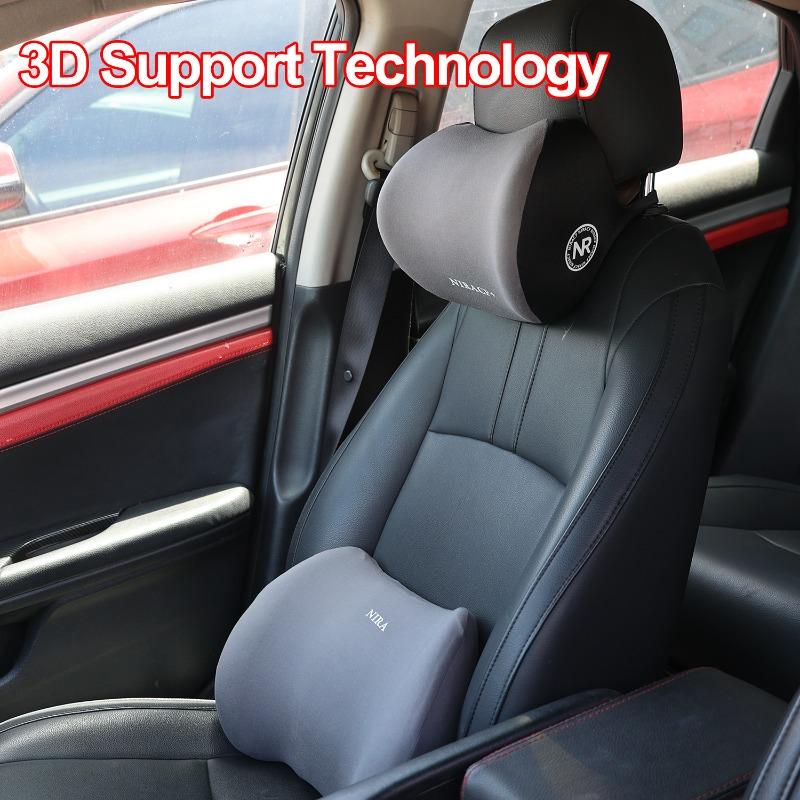 Auto Memory Foam Seat Cushion Set Headrest & Lumbar Pillow Support for Driving Comfort Car Back Neck Cushion Accessories