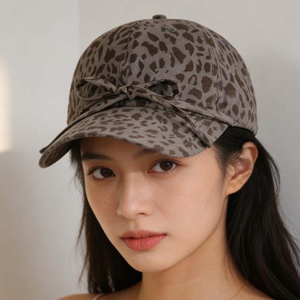 Adjustable Leopard Print Bow Baseball Cap Sunshade American Style Casquette Y2K Peaked Hat Sports