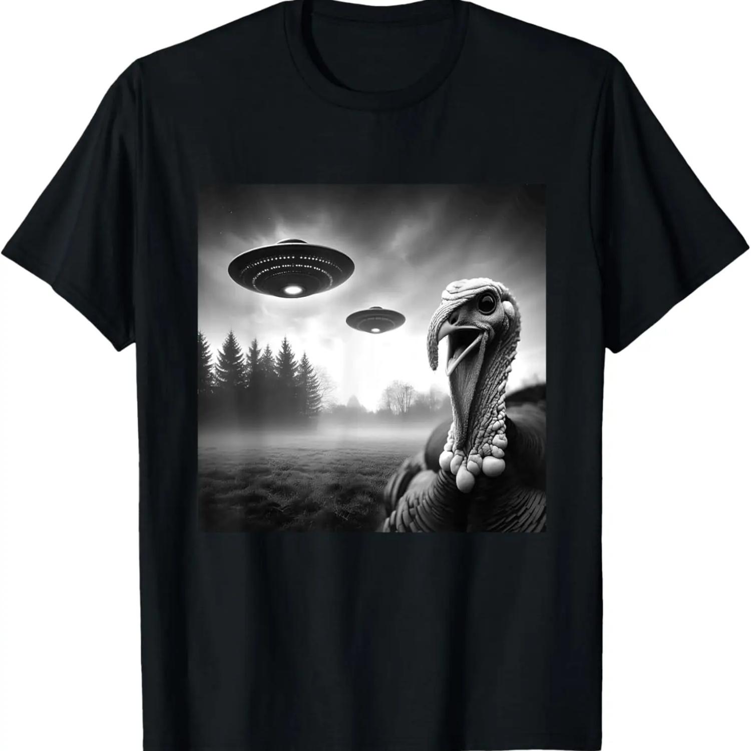 Turkey gobbler Farmer Thanksgiving Selfie UFOs Weird Aliens T-Shirt,Comfortable pure cotton S