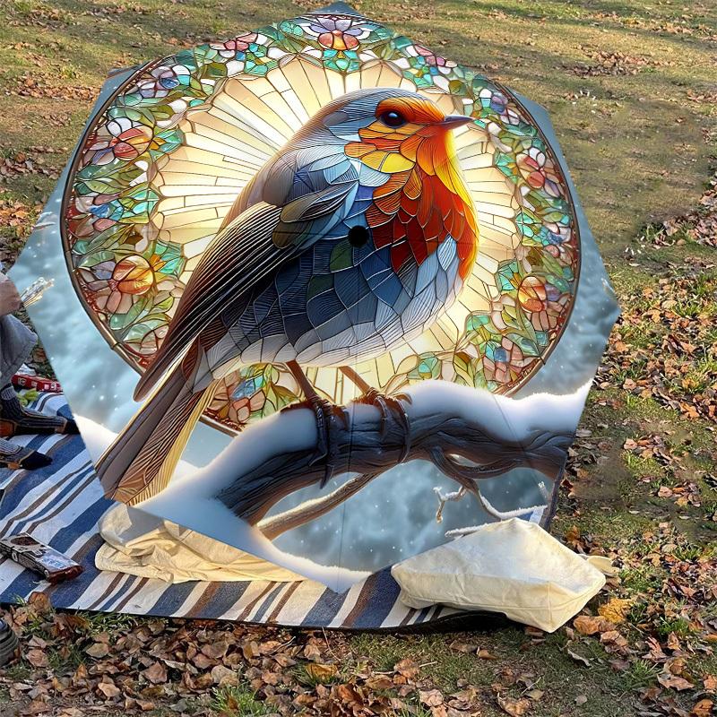 1 Stück Buntglasvogel Automatischer Öffnungs-/Schließschirm mit winddichtem, stabilem 8-Rippen-Schirmdach, Langlebige Rippen, Modisches Design, Outdoor-Accessoire, Lustiges Prin