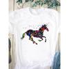Horse Pattern Printed Women's Pure Cotton Short Sleeved Round Neck White T-Shirts Women’s