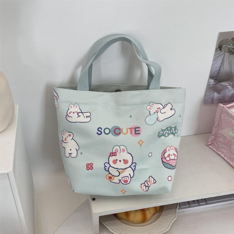 2 Cute Cartoon Printed Handbag Women's Large-capacity Canvas Shopping Bag Hand Carry Work Bento Bag