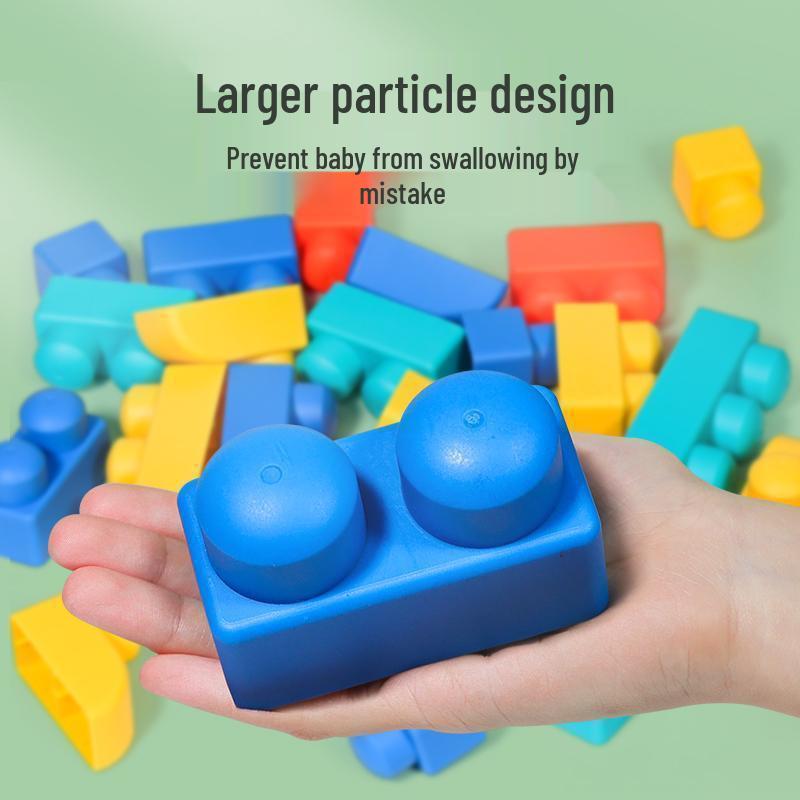 Large Soft Rubber Building Blocks for 1-Year-Olds – Educational DIY Toys with Storage Bucket for Toddlers