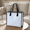 Light Blue Striped Canvas Tote Bag Fashion Casual Large Capacity Women Daily Handbag