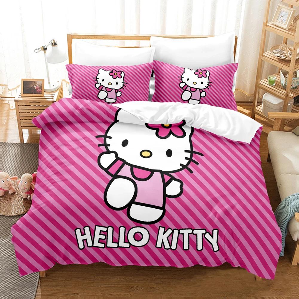 

Різдвяні постільні комплекти Ковдра Hello Kitty Kawaii Австралія / Європа / США Повний Королівський Розмір Ковдра Підковдра Наволочки UF 203x228 cm