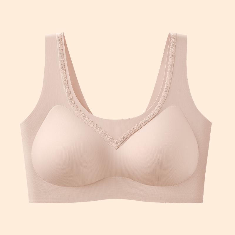Invisible Lift Seamless Breathable Bra with Fixed Cups and Lace for Side Support - Women's Summer Collection