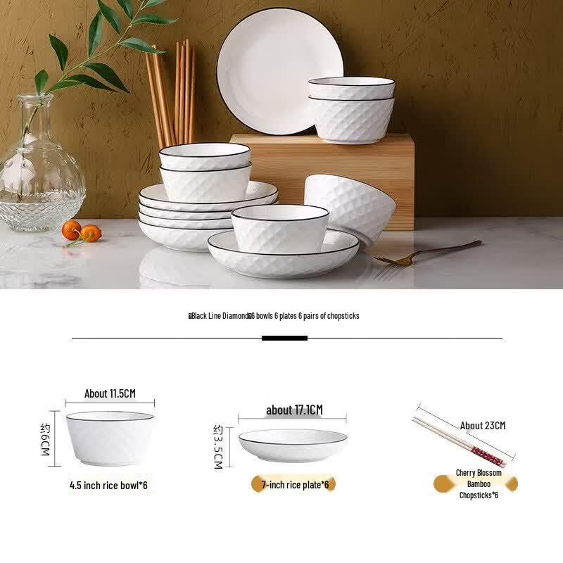 Nordic Style Black Line Ceramic Dinnerware Set