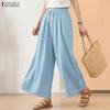 Damen Casual Hose mit elastischer Taille und weitem Bein in Volltonfarbe