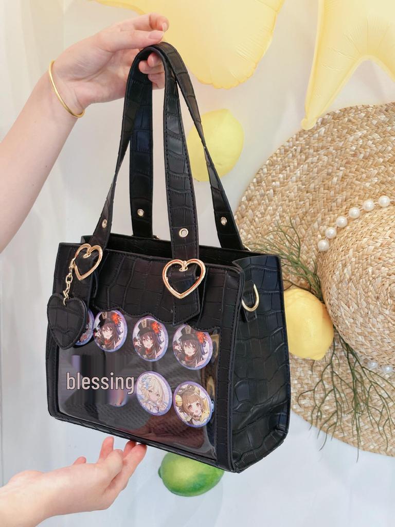 Damen Japanischer Stil Krokodilmuster Herz Ita Bag - Vielseitige Transparente PU Handtasche & Umhängetasche