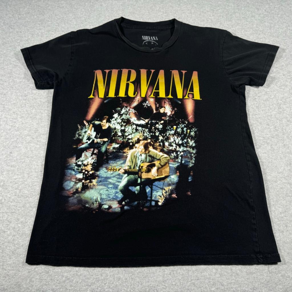 Nirvana Shirt Adult Small Black American Rock Band Kurt Cobain Music Tour Mens Unisex T-Shirt