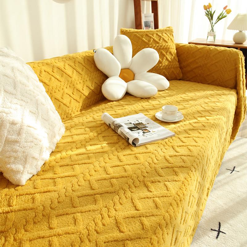 Modern Solid Color Winter Lamb Wool Sofa Towel Thicken Plush Soft and Smooth Sofa Covers for Living Room Anti-slip Couch Cover