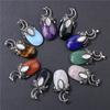 1pc Moon, tribal style pendant, natural stone,Tiger Eye,Jades,Crystal Stone Fashion Pendant Charm For Jewelry Making 26*52MM