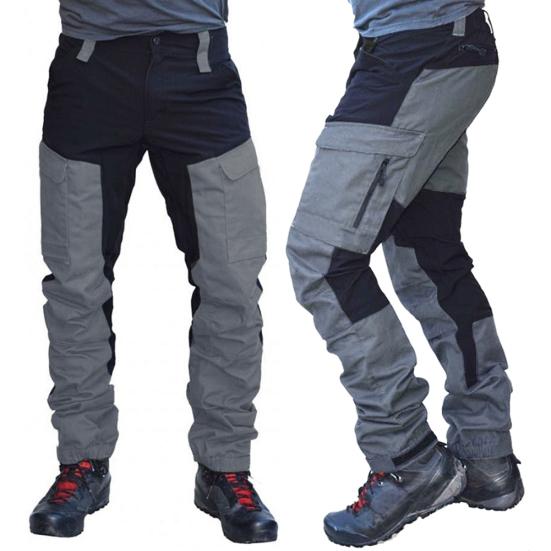 Men Fashion Color Block Multi Pockets Sports Long Cargo Pants Work Trousers