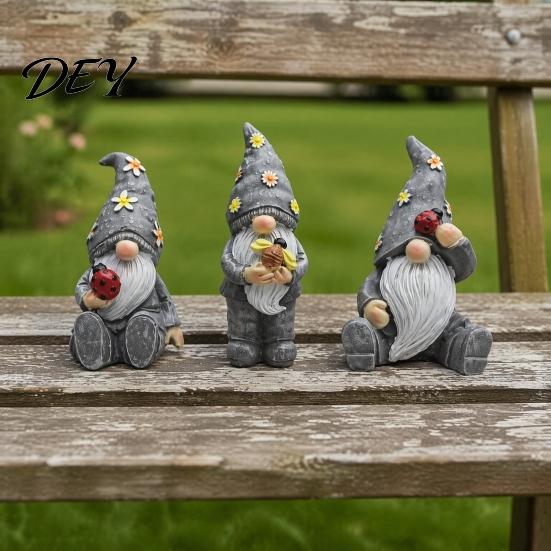 Decorative Yard Sculptures Halloween Garden Gnome Figurine, Vintage Flower Mushroom Elf Dwarf Statue Handmade Resin Statues for Patio Yard, Waterproof